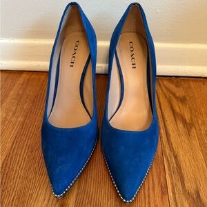 Coach Waverly Suede Blue Chain Pumps